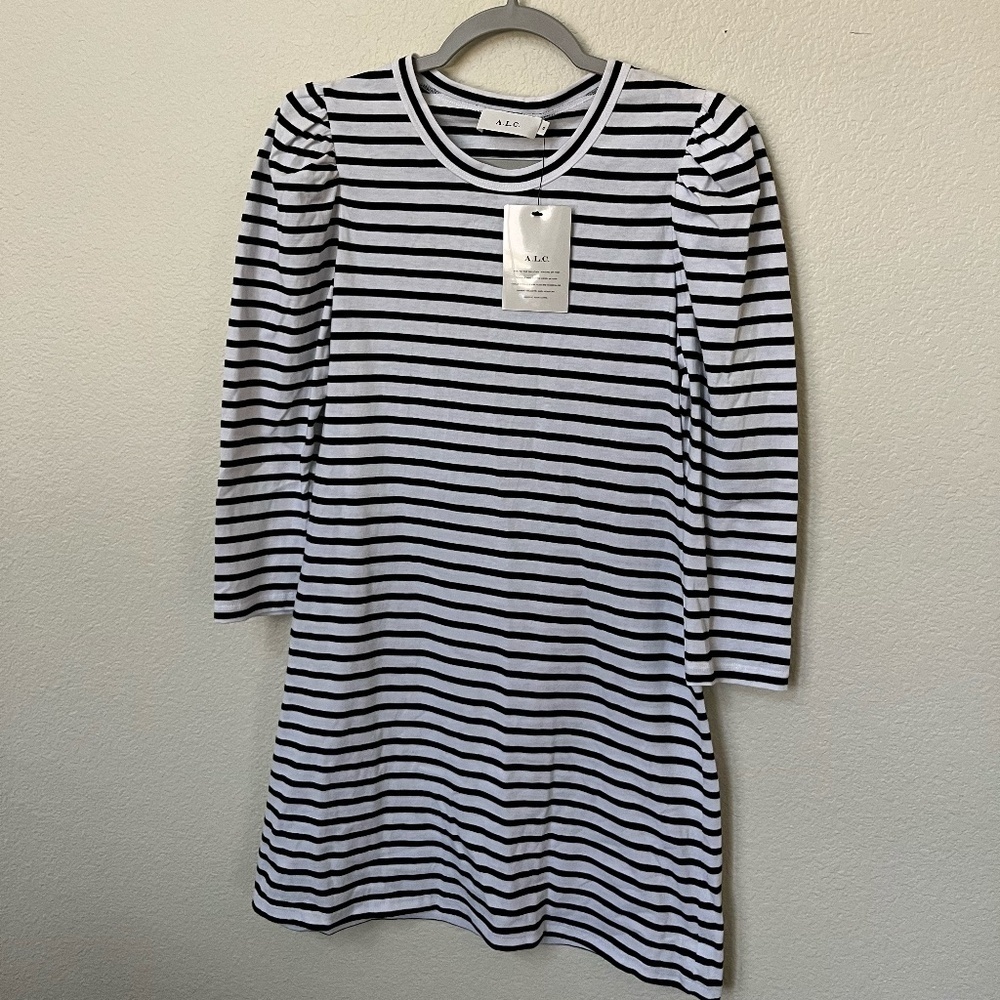 NWT A.L.C | Classic Kidman Jersey Knit Dress in Black and White Stripe | Size S - Picture 6 of 12